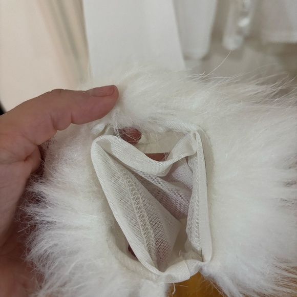 white c-thru sheer button up satin like collar and fluffy wrists - Picture 4 of 5